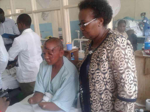 Jackline Mwende with Machakos county women representative Dr. Susan Musyoka when she visited her at Machakos level 5 Hospital/FILE