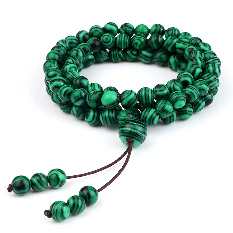 Malaquite kralenketting voor heren, 108 kralen van natuursteen. Ideaal voor meditatie, spirituele sieraden en dagelijkse stijl.