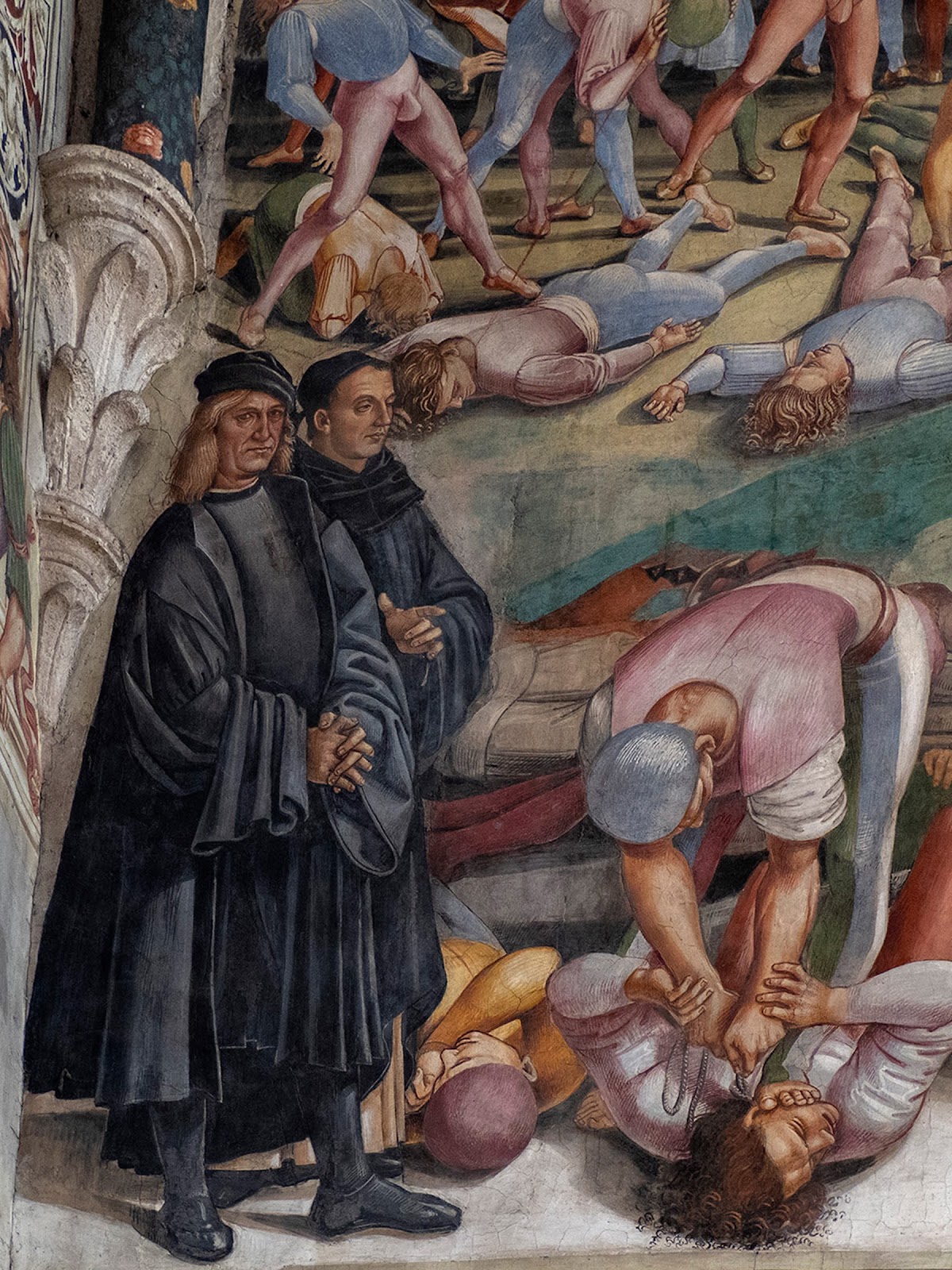 Luca Signorelli, ritratti di Luca Signorelli e fra Angelico, Predica e fatti dell'Anticristo, 1499-1502, ciclo di affreschi, Cappella di San Brizio, Orvieto, Duomo