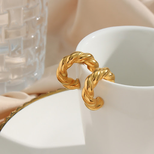 Title 3, Simple Stainless Steel 18K Gold Plated Solid Fr...
