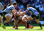 Marius Louw of the Sharks tackled by Dan Kriel of Western Province during the 2018 Currie Cup Rugby match between Western Province and The Sharks at Newlands Stadium, Cape Town on 29 September 2018. 
