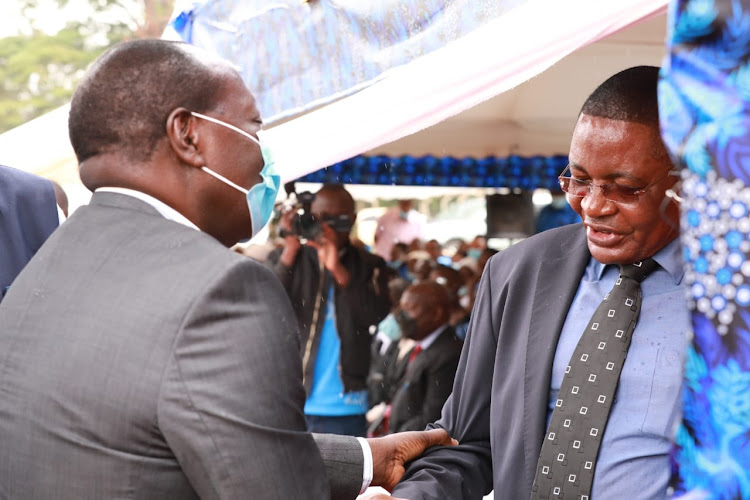 Governor Wilber Ottichilo and former National Speaker Kenneth Marende in Mumboha ground