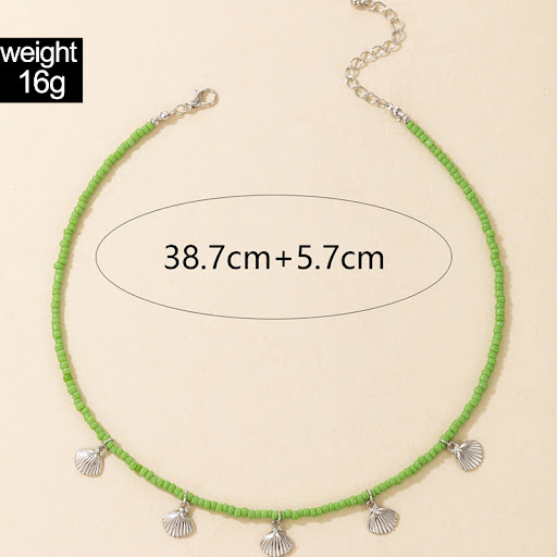 Title 3, Rice Bead Metal Silver Shell Pendant Necklace. ...