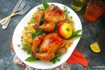 Apple Glaze Cornish Hen with Toasted Herb Dressing