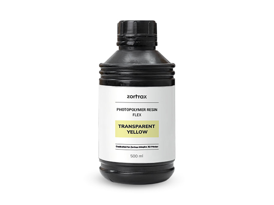 CLEARANCE - Zortrax Inkspire Transparent Yellow Photopolymer Resin - FLEXIBLE - 500ml