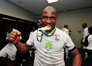 Captain and Man of the Match, Paulus Masehe of Free State Stars with his Winners medal in the dressing room after the 2018 Nedbank Cup Final between Maritzburg United and Free State Stars at Cape Town Stadium on 19 May 2018. 
