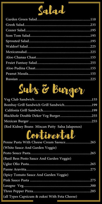 Blackhole Restaurant & Bar menu 