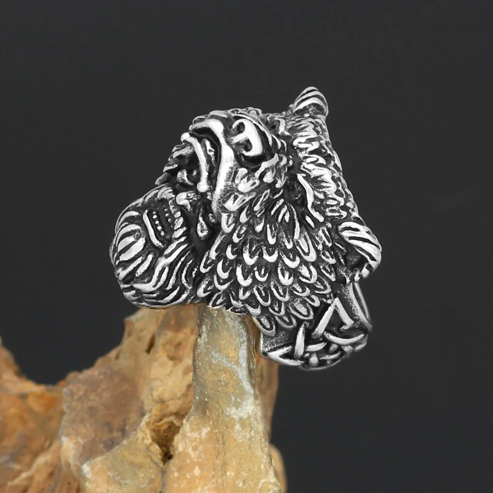 Title 5, Anel Viking Aço Inox Mitologia Nórdica Lobo Aod...