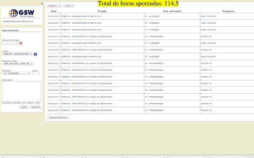 Apontamento de Horas GSW