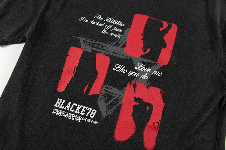T-shirt homme d'été à imprimé abstrait dépressif, manches courtes, lavée. Confort et style pour un look décontracté et tendance en été.