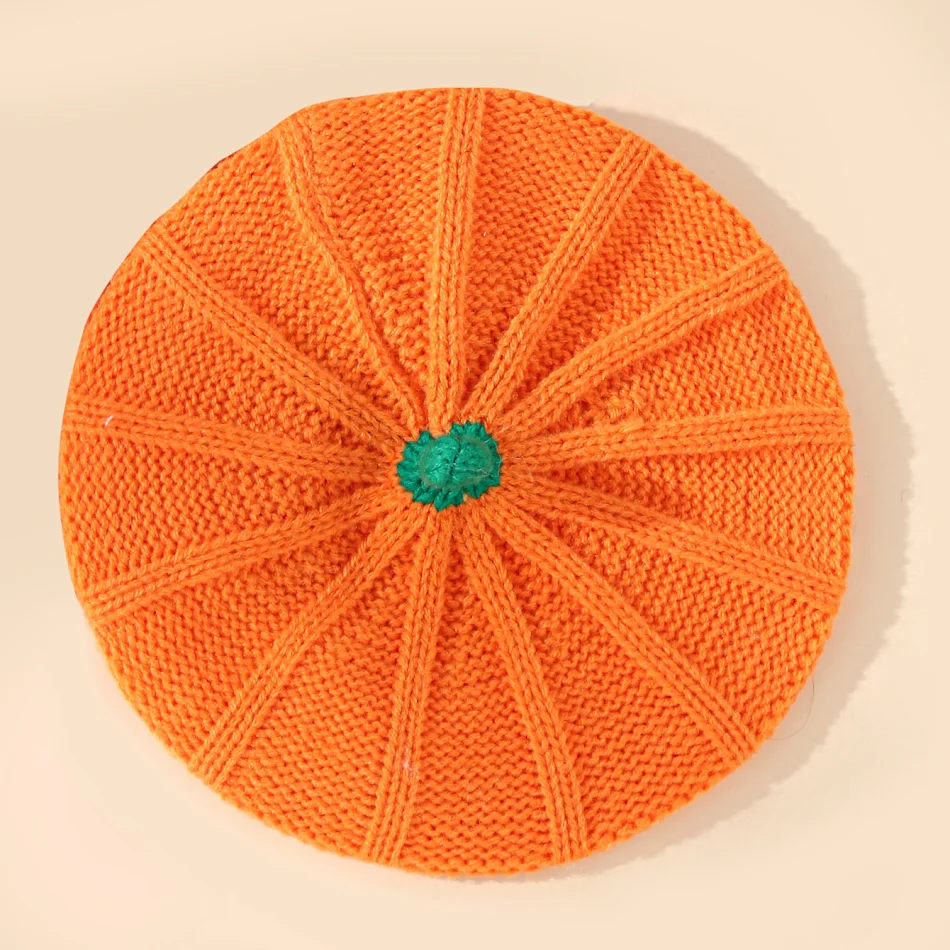 Chapéu de malha de abóbora de Halloween para pais e filhos, boina laranja quente e fofa