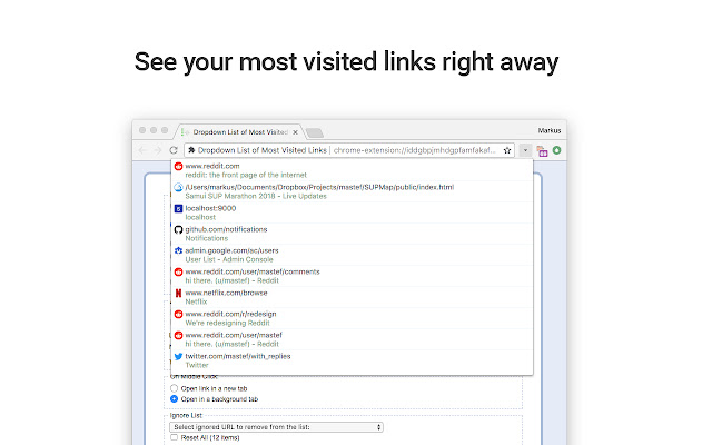 Dropdown List of Most Visited Links