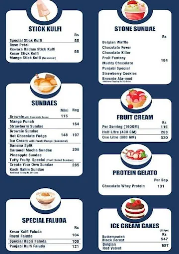 Giani's Ice Cream menu 