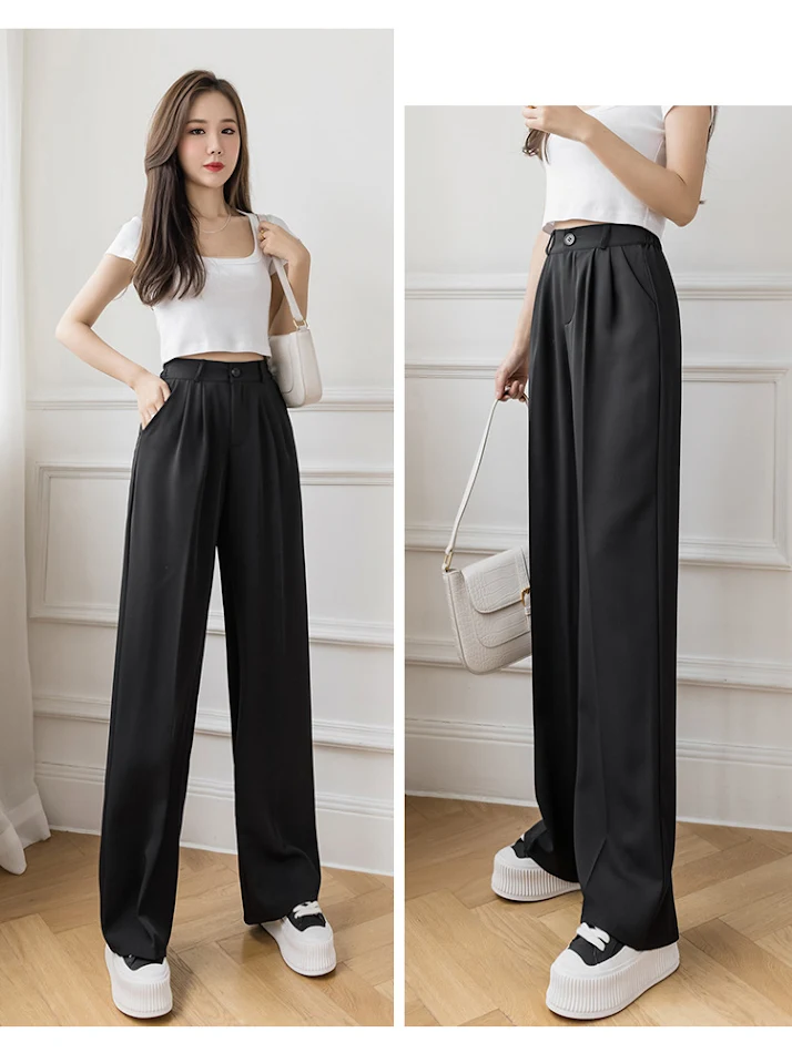 Pantalones Blancos Mujer Anchos Cintura Alta Drapé Verano Largos Elegantes de Limpieza Casuales, Comodidad y Estilo para el Calor.