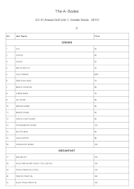 Abodes Bougainville menu 1