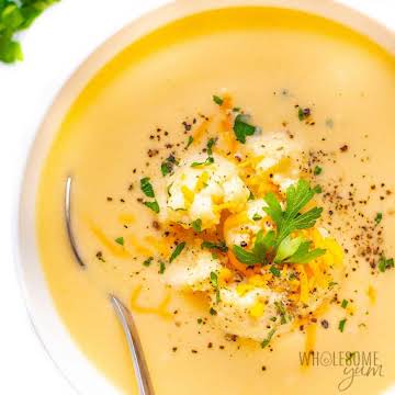 Cauliflower Cheese Soup Recipe - Wholesome Yum - Easy healthy recipes. 10 ingredients or less.