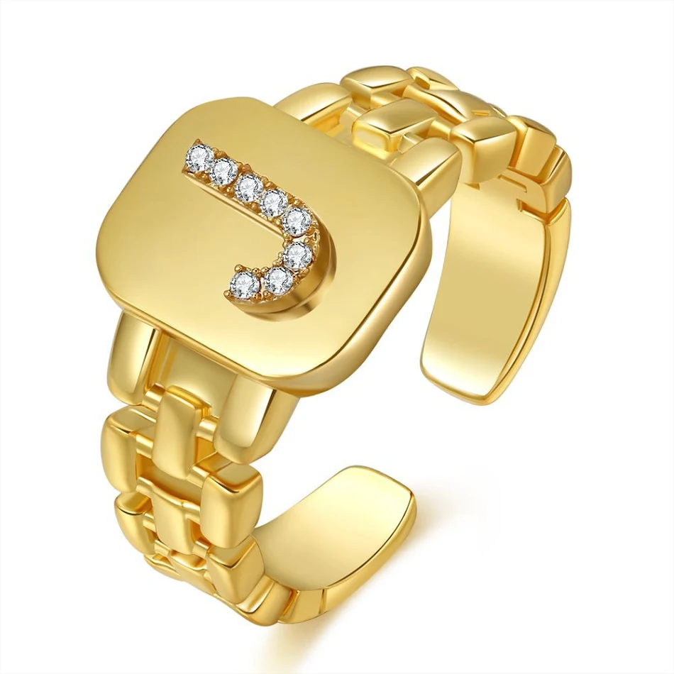 Mode sieraden letter serie goud vergulde zirkonia band ontwerp ring, stijlvol accessoire voor dagelijks gebruik