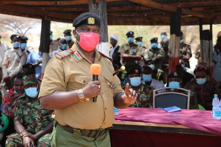 Northeastern regional commissioner Nicodemus Ndalana in Modogashe town during a peace and security meeting