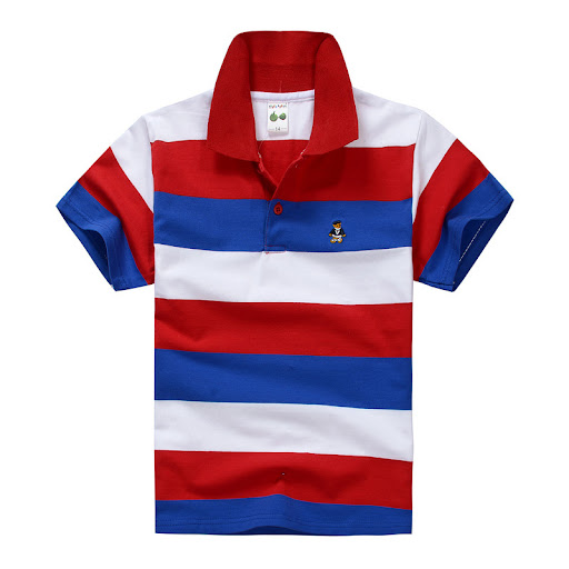 Title 18, CUHK Childrens T-shirt Cotton Striped Lapel Po...