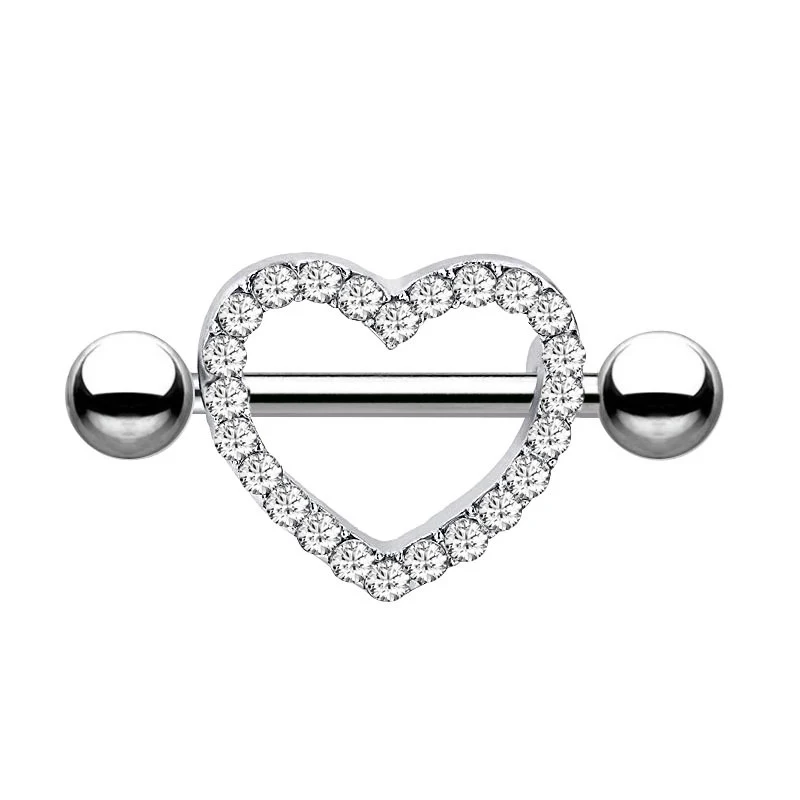 Titanium stalen borstring met zirkonia en diamant, borst tepel piercing van roestvrij staal, duurzaam.