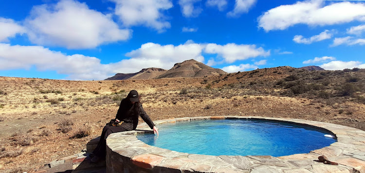 The Karoo Stilte’s pool with Annette Yell wishing it was summer.