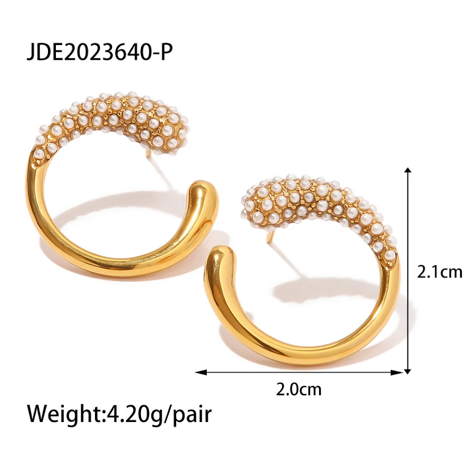 Pendientes de botón con perla y diamante blanco chapados en oro, sencillos, para mujer, un toque elegante y atemporal