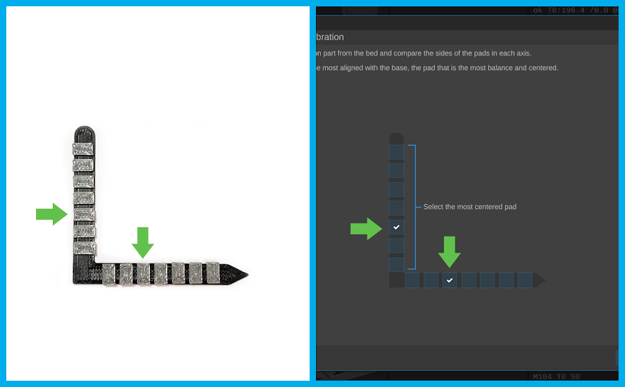 Identify the pad that is the closest to aligning with the X and Y Axis. Then identify it in MatterControl.