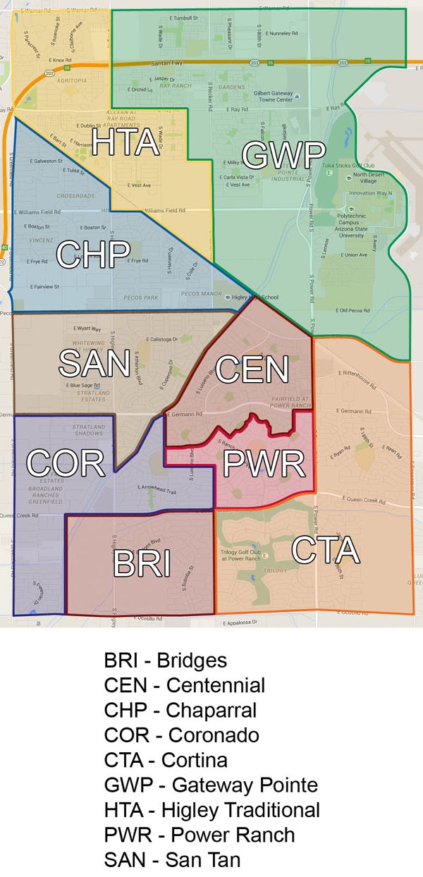 Higley Unified School District Elementary School boundaries map