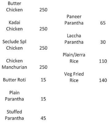 Seclude Mussoorie menu 