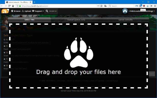 FABUI (FurAffinity Uploader & Notifier) chrome extension