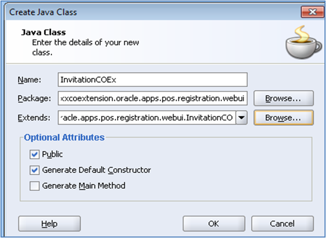 Java class creation process in CO extension