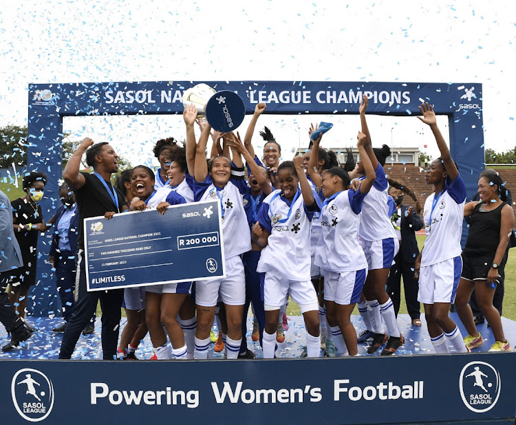 Vasco Da Gama celebrates being crowned Champions during the 2021 SASOL League National Championship Final match between City Lads and Vasco Da Gama Ladies.