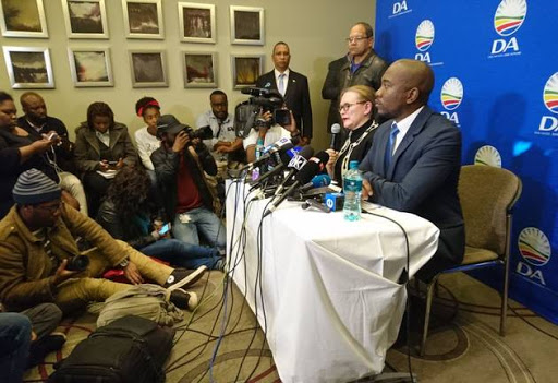 Western Cape Premier Helen Zille and Democratic Alliance leader Mmusi Maimane at a joint media briefing in Johannesburg on Tuesday.