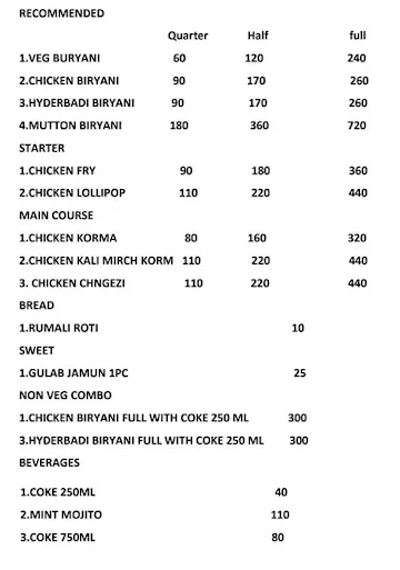 Muradabadi King's Biryani menu 