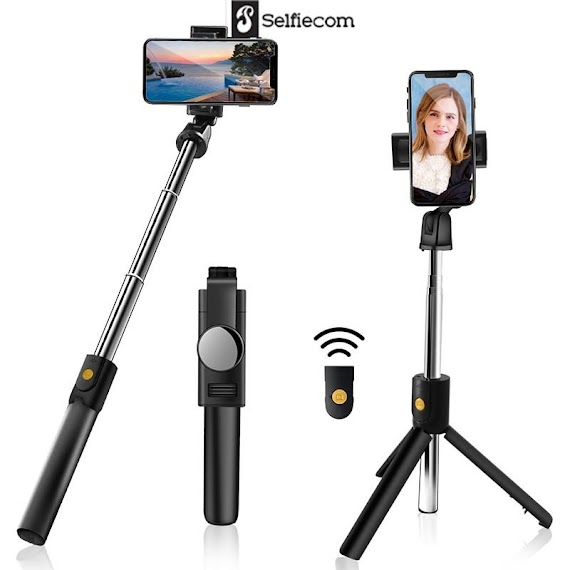 Gậy Chụp Hình 3 Chân Có Bluetooth Selfiecom K10 Chụp Ảnh Selfie Tự Sướng Bằng Remote, Kẹp Xoay 360 Độ