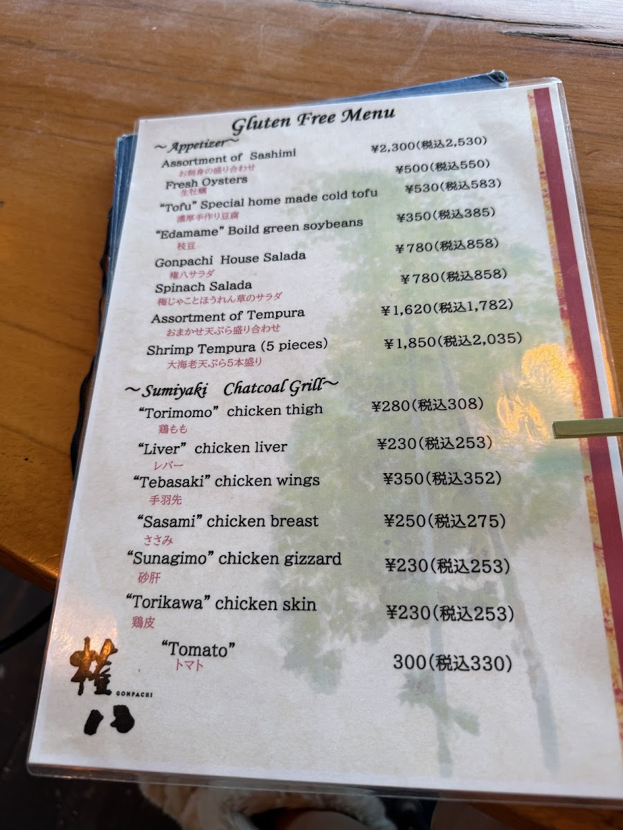 Gonpachi gluten-free menu