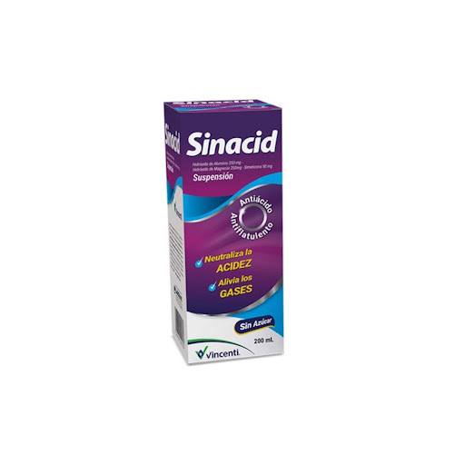 Sinacid Hidróxido de Aluminio + Hidróxido de Magnesio + Simeticona 250mg/250mg/50mg Vincenti x 200ml    