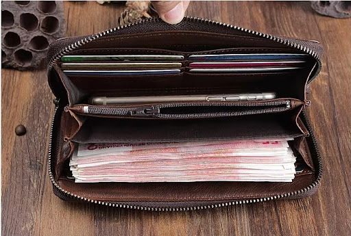 Title 5, Mens Handmade Sheepskin Retro Long Wallet, a d...