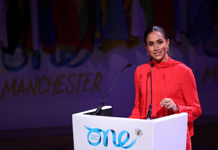 Meghan, Duchess of Sussex, speaks during the opening ceremony of the One Young World summit in Manchester, UK on Monday.