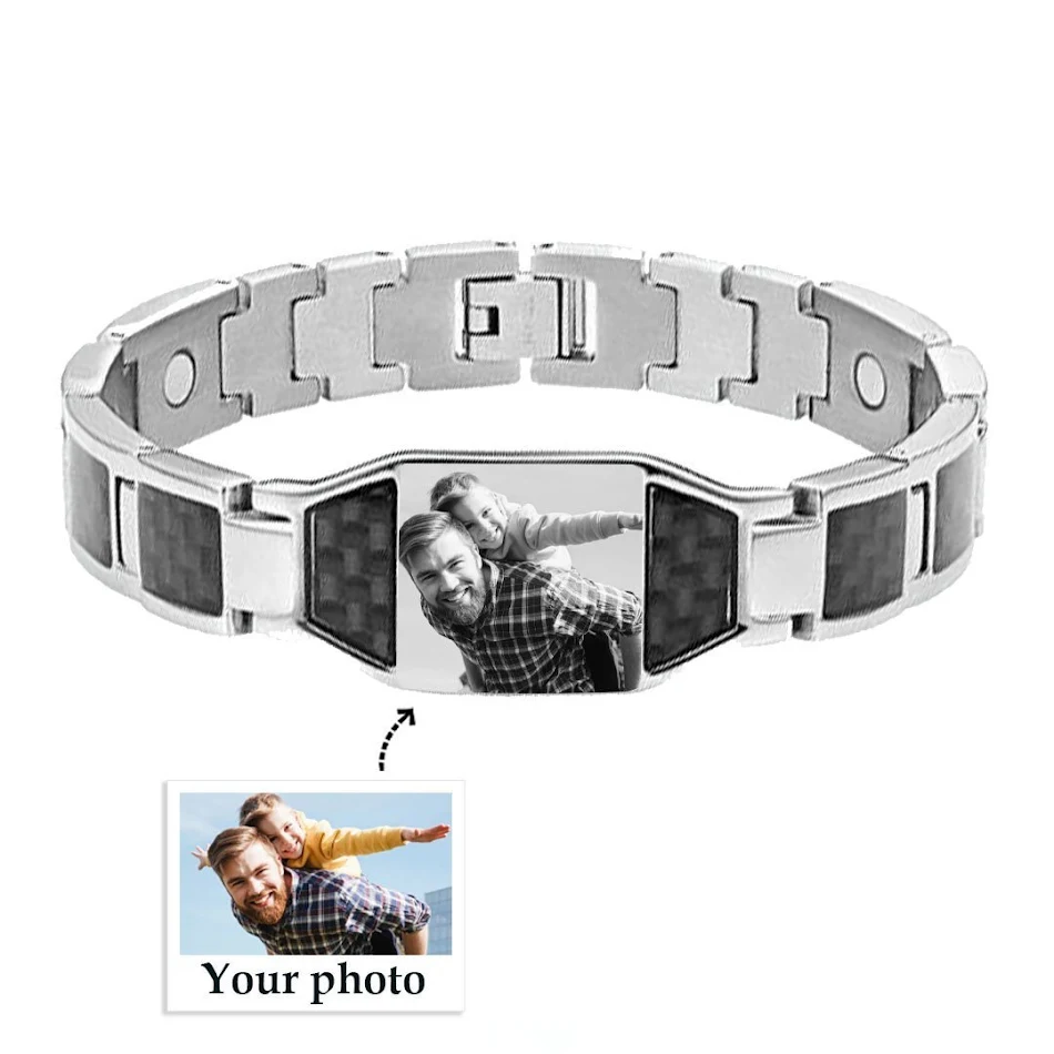 Bracelet Homme Magnétique Fibre de Carbone Acier Titane Soulagement de la Douleur Design Moderne Résistant Bijou Homme