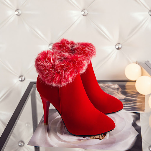 Title 25, Womens Fur Booties Plus Size Pointed High Heel...