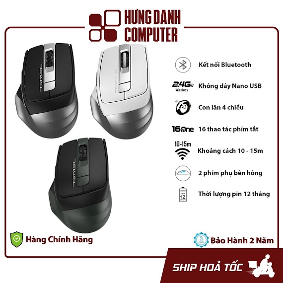 Chuột Không Dây Gaming Dual Mode Bluetooth & 2.4Ghz A4Tech Fb35 Máy Tính Laptop