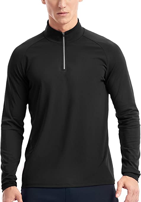 Zengjo 1/4 Zip Pullover Mens Running Shirt Long Sleeve