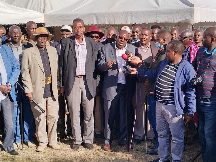 Maasai council of elders address the media in Olulung'a, Narok South