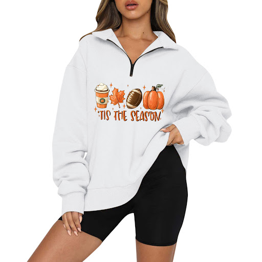 Title 14, Halloween Pumpkin Print Casual Zipper Sweatshir...