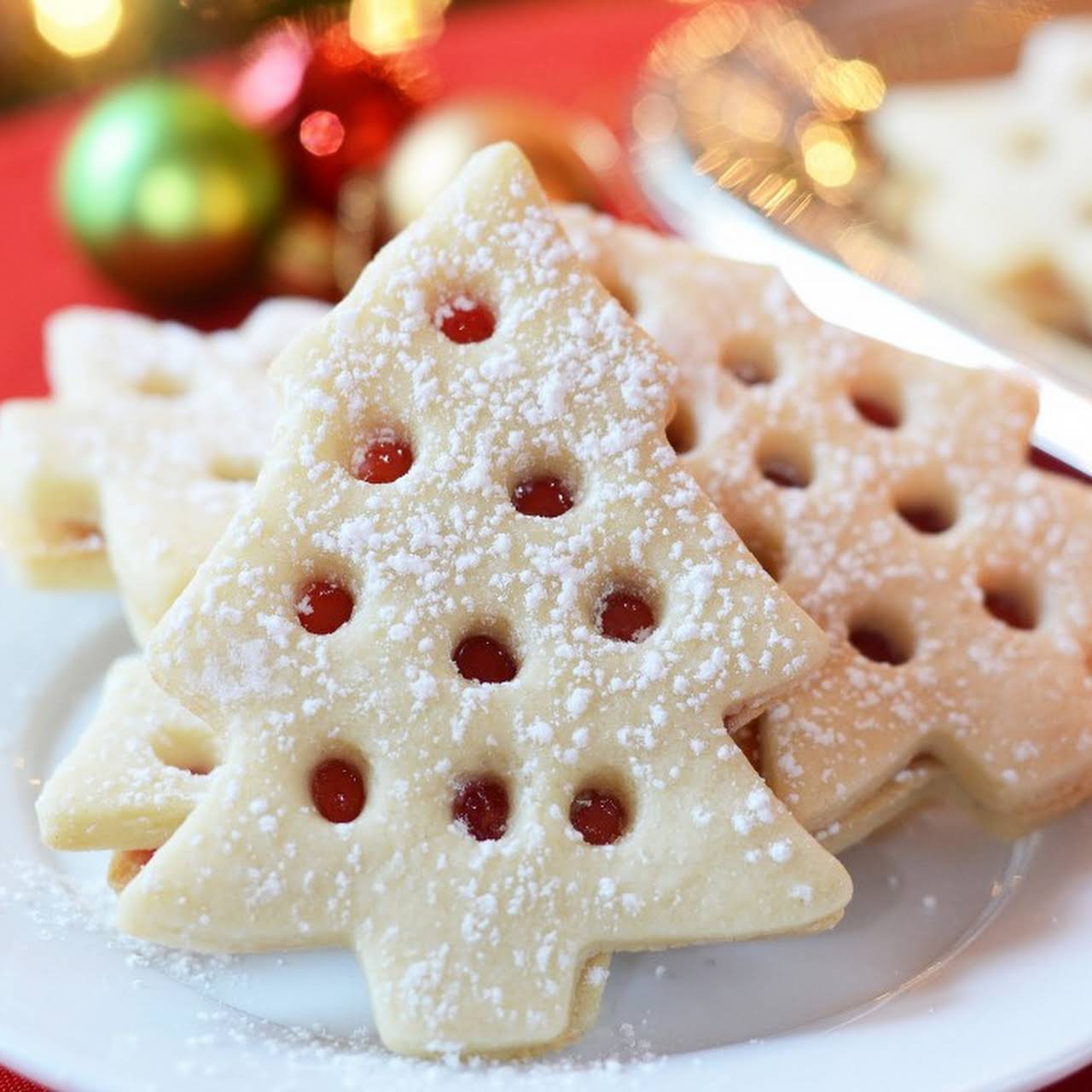 Raspberry Filled Christmas Tree Cookies