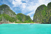 The lagoon at Phi Phi Ley island in Thailand, where the movie The Beach was filmed. 