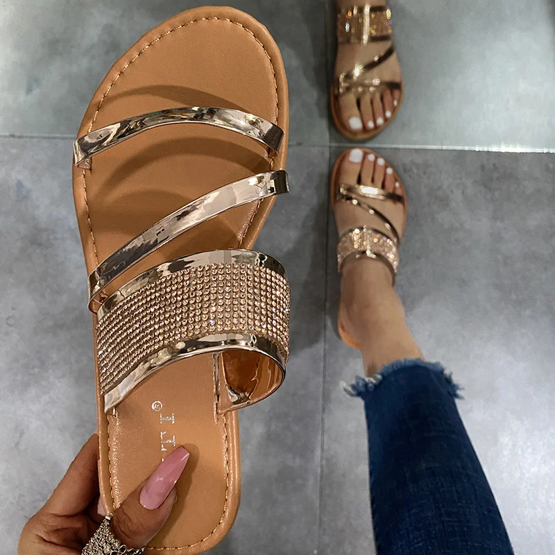 Summer Women's Shoes Shiny Flat Slippers, perfect for warm weather, comfortable and stylish, ideal for beach or city wea