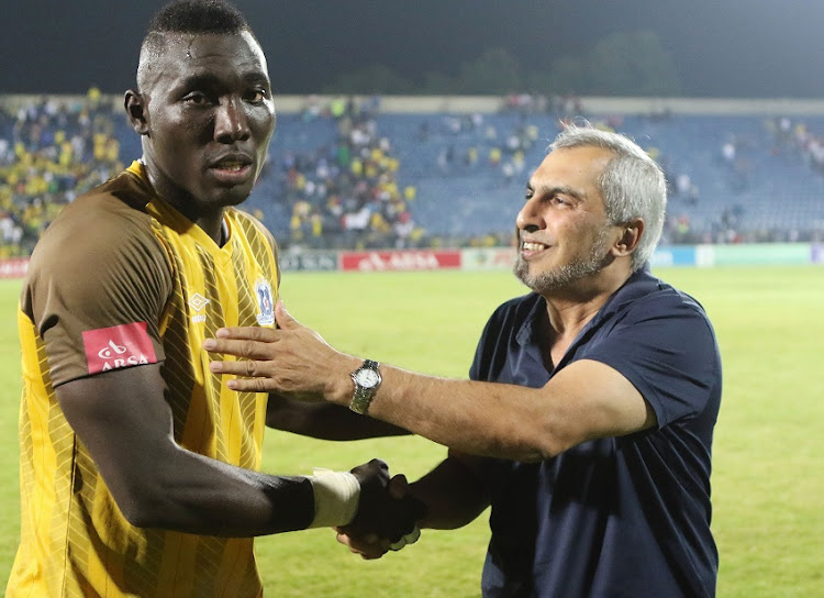 Richard Ofori of Maritzburg United during the Absa Premiership match between Maritzburg United and Mamelodi Sundowns at Harry Gwala Stadium on April 25, 2018 in Durban, South Africa.