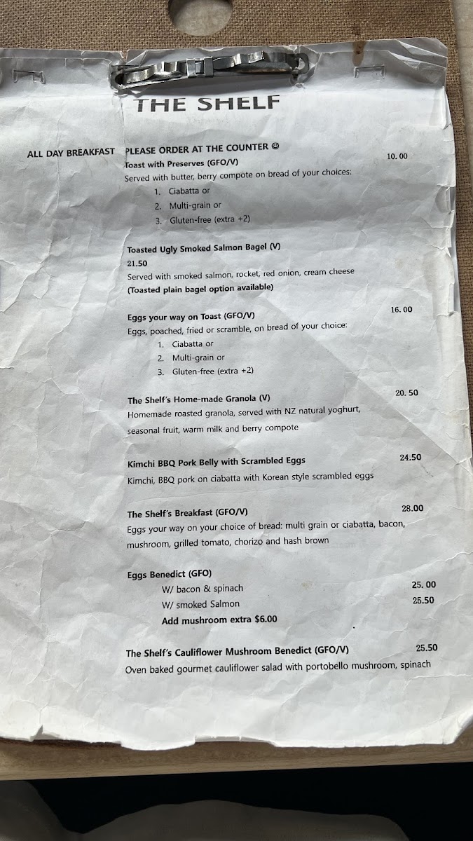 The Shelf gluten-free menu